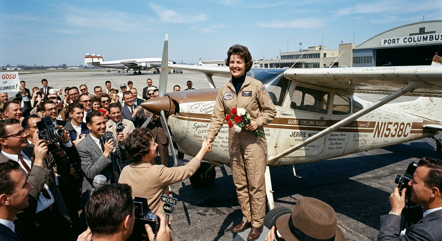 Jerrie Mock Completes Her Solo Flight Around the World
