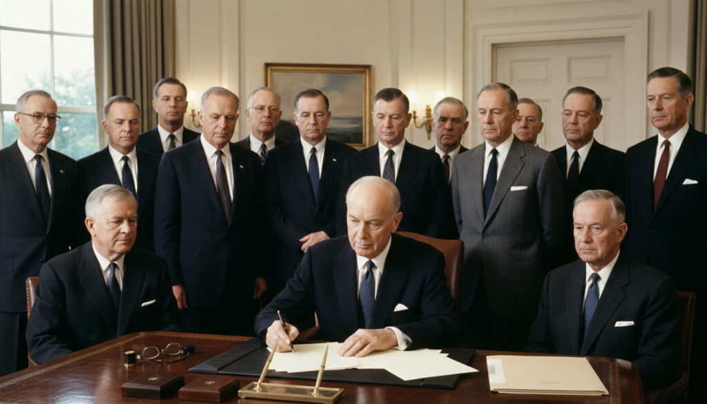 NASA Established. President Dwight D. Eisenhower signed the National Aeronautics and Space Act, creating the United States space agency