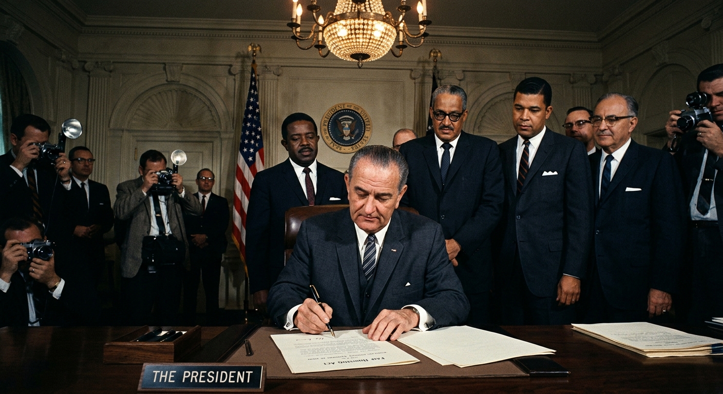 President Johnson Signs the Fair Housing Act — detail