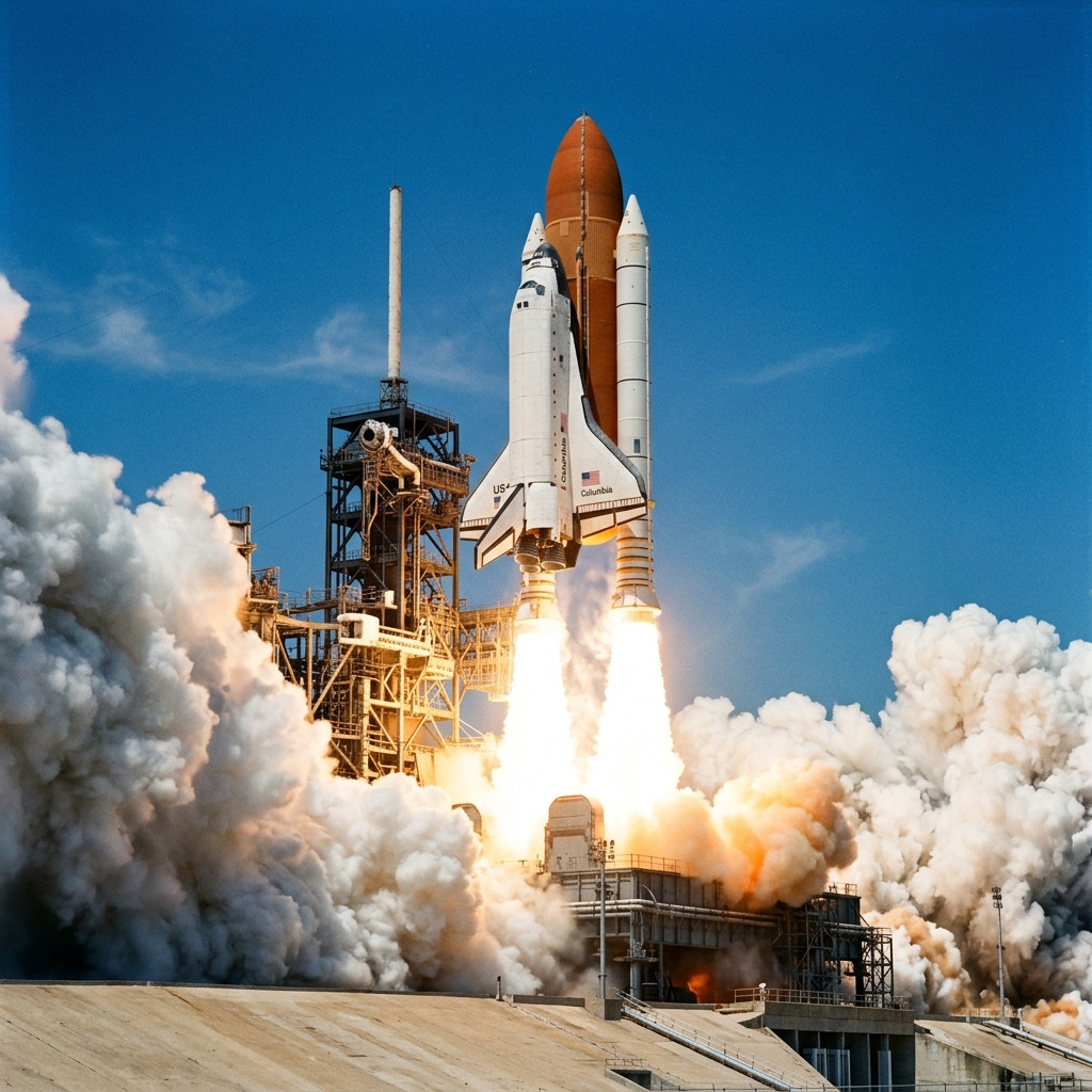 First Space Shuttle Flight (STS-1) Launches — detail