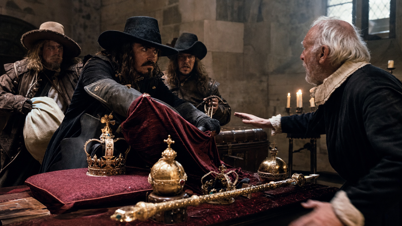 1671 – Thomas Blood attempts to steal the British Crown Jewels. — detail