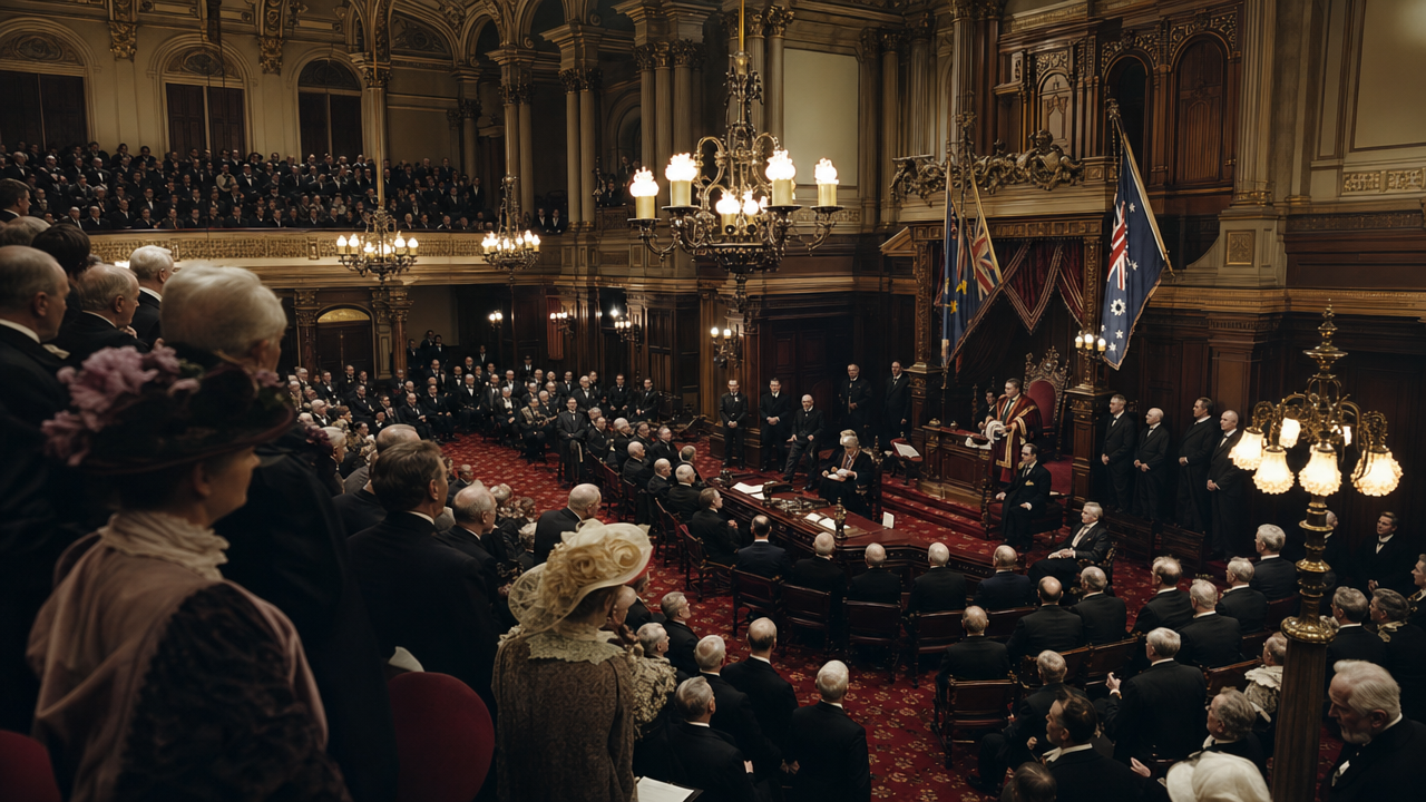 1901 – Australia's first federal parliament opens in Melbourne. — detail